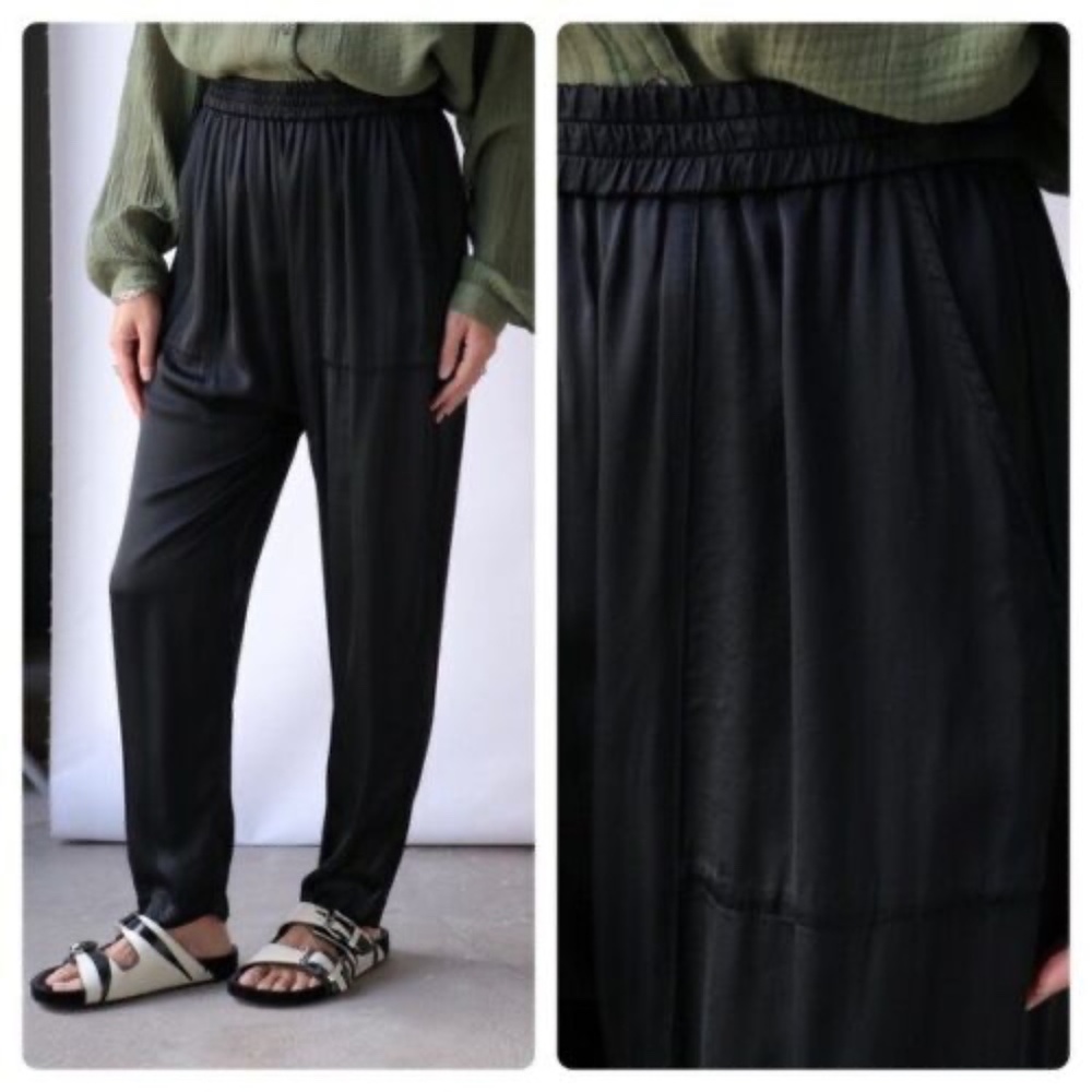 RAQUEL ALLEGRA SUNDAY BLACK SATIN BLACK PANT